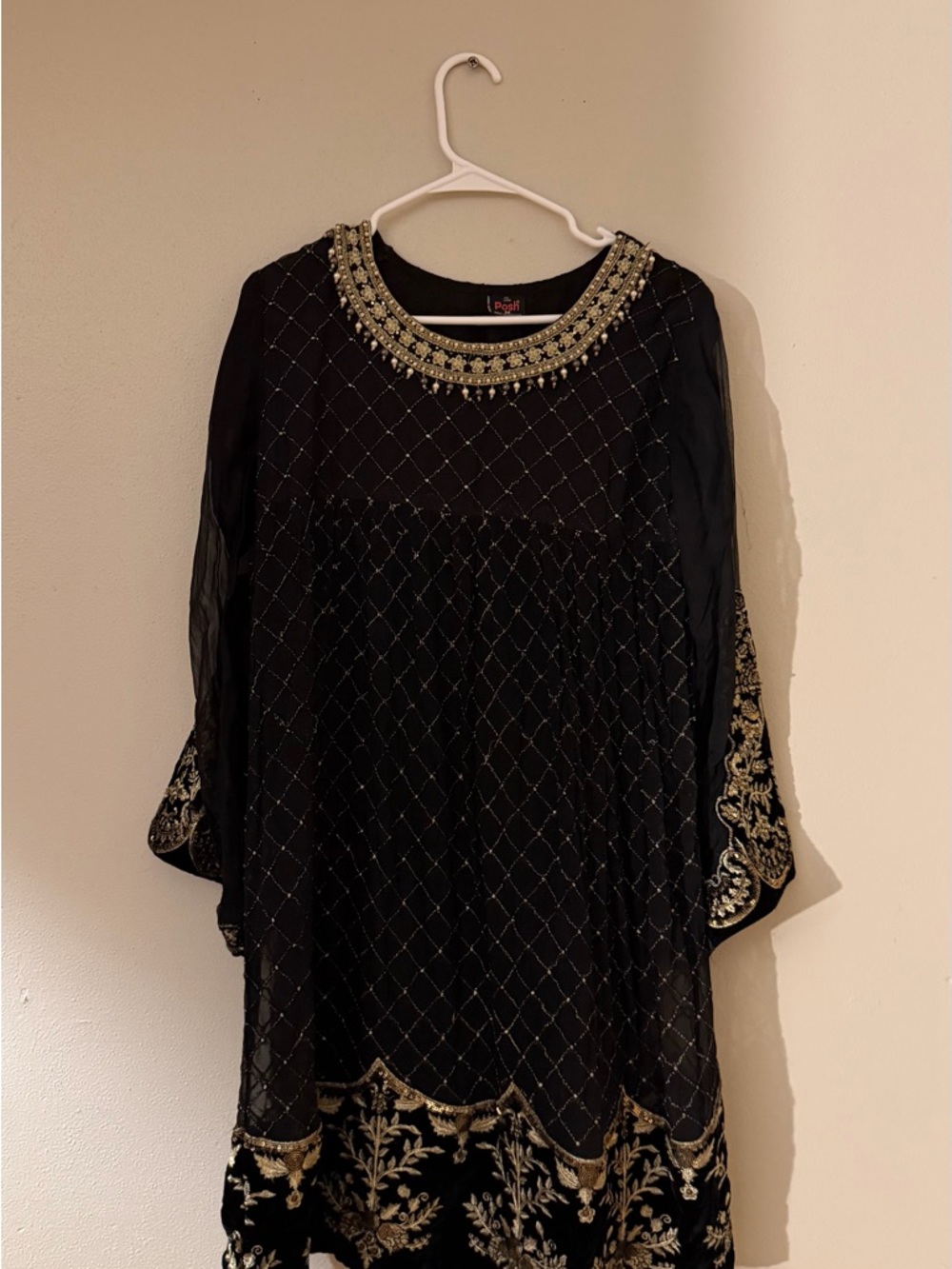 Posh Black Tunic with Gold Embroidered Neckline 2 piece desi outfit